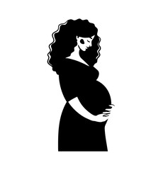 Silhouette of a pregnant woman, illustration in black and white. Vector isolated on white, flat design for cutting on a plotter.