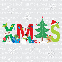Fototapeta na wymiar christmas card with xmas text and decorations