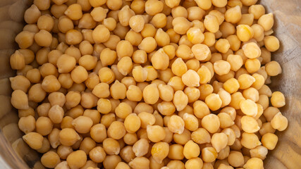 top view of a bunch of chickpeas in a metal bowl