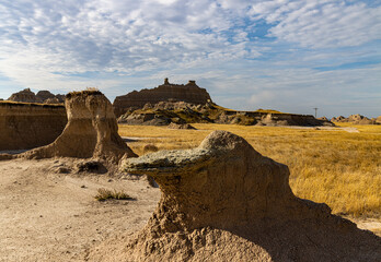 Eroded Rock Formations on The Castle Trail,  Badlands National Park, South Dakota, USA