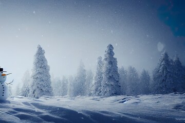 Fototapeta na wymiar Snowy environment with snowman 3d render