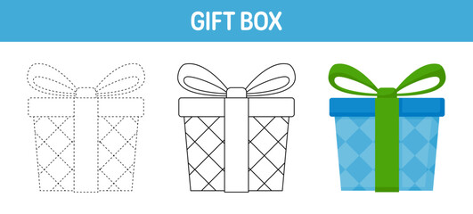 Giftbox tracing and coloring worksheet for kids