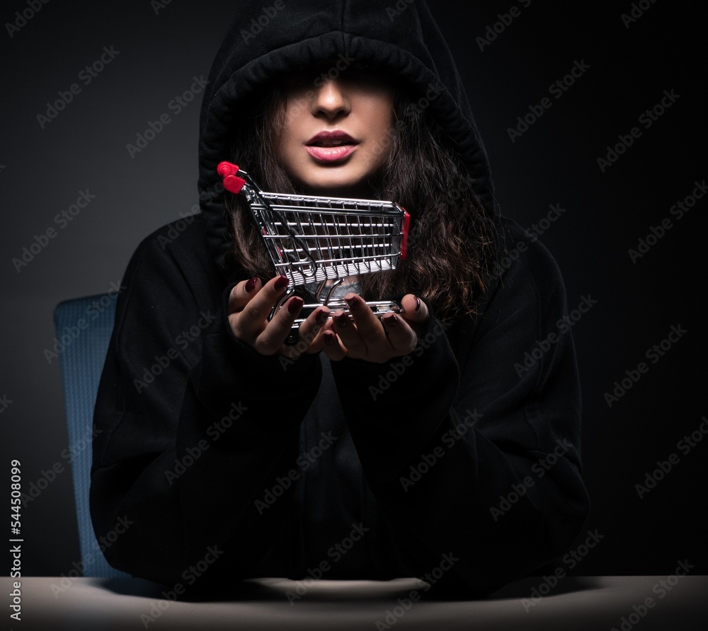 Poster female hacker hacking security firewall late in office