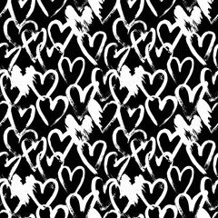 Dry Brush Artwork Heart Seamless Vector Pattern