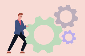 Character is pushing a big gear.