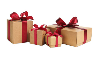 Obraz premium Christmas gift. Kraft boxes on white background