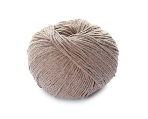 Soft light brown woolen yarn isolated on white