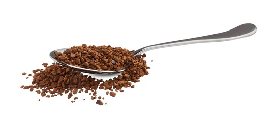 Spoon with aromatic instant coffee isolated on white