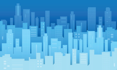 City skyline illustration blue city silhouette
