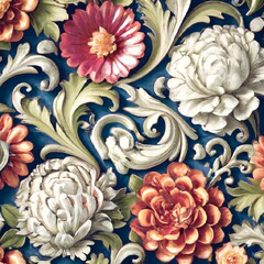Elegant floral background in Baroque style. Retro decorative flower art design. Digital illustration