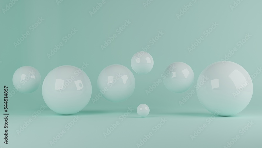 Aufkleber 3d render of round reflected spheres, glossy bubbles in empty space, 3d render illustration