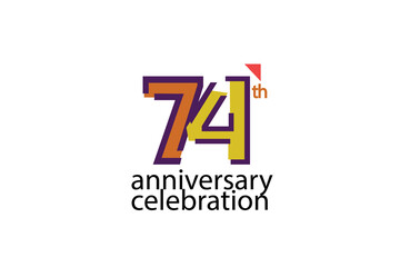  74 year anniversary celebration abstract style logotype. anniversary with purple, yellow, orange color isolated on white background, vector design for celebration, invitation, greeting card - Vector
