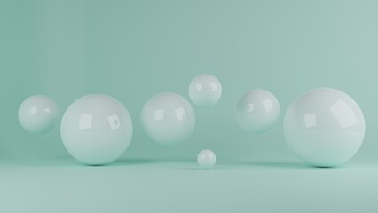 3D render of round reflected spheres, Glossy bubbles in empty space, 3d render illustration