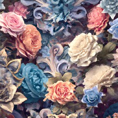 Elegant floral background in Art Nouveau style. Retro decorative flower design. 3D illustration
