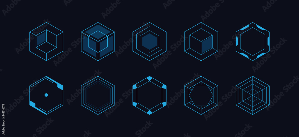 Wall mural Set of sci fi modern user interface elements futuristic abstract hexagon hud