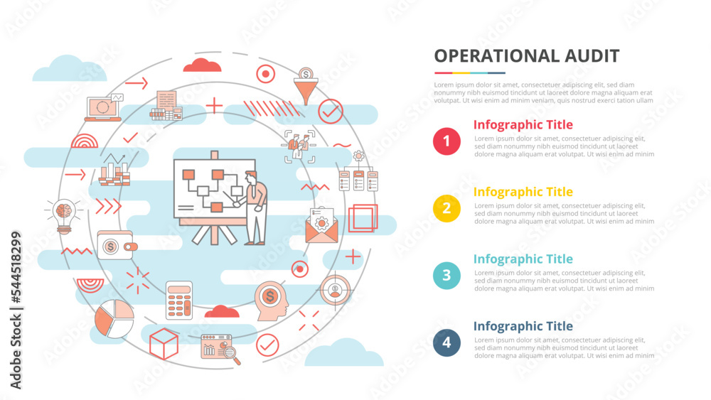 Poster operational audit concept for infographic template banner with four point list information