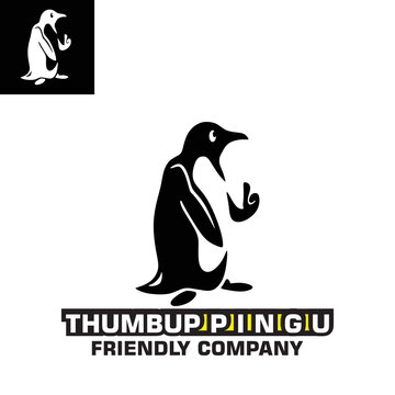 thum up penguin logo, silhouette of simple drawinng bird vector illustrations