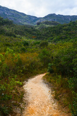 Fototapeta na wymiar A hiking trail in the Caraça Natural Park, Santuário do Caraça, Catas Altas, Minas Gerais, Brazil