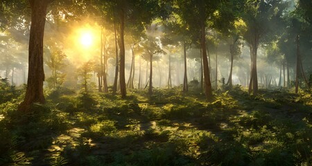 beautiful view of sunrise in the forest