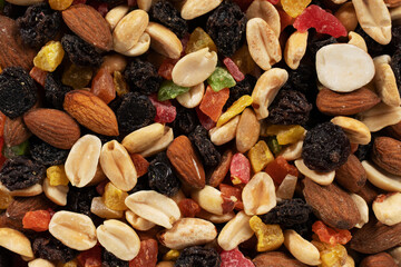 background of a mixture of nuts in close-up