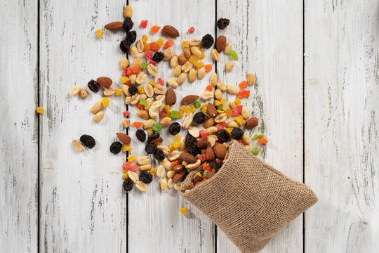 the nut mixture is scattered from the bag