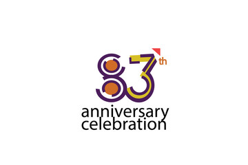 83 year anniversary celebration abstract style logotype. anniversary with purple, yellow, orange color isolated on white background, vector design for celebration, invitation, greeting card - Vector
