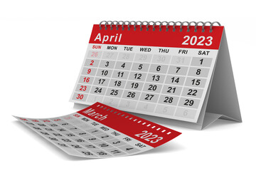 2023 year. Calendar for April. Isolated 3D illustration