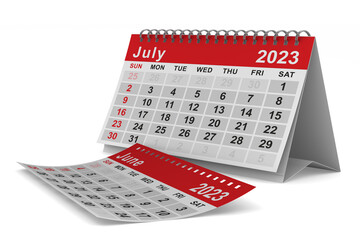 2023 year. Calendar for July. Isolated 3D illustration - obrazy, fototapety, plakaty