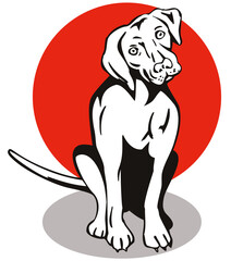 Obraz premium Illustration of dog sitting front view done on retro style.