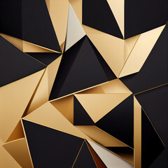 Abstract luxury black and gold triangle shapes background with shadow