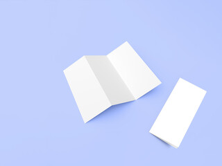 Tri-fold brochure mockup isolated on blue background.