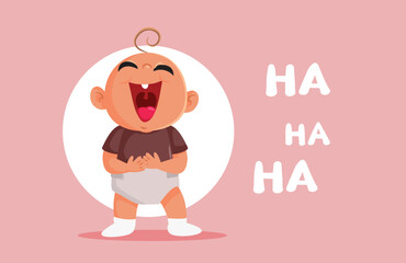 Happy Baby Laughing Out Loud Vector Cartoon illustration. Small child having a sense of humor expressing joy 
