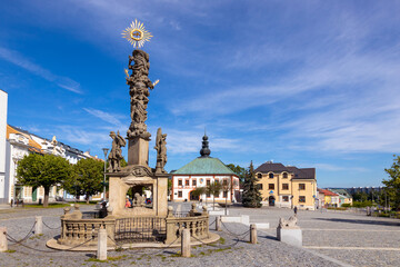 Fototapeta na wymiar Town hall and Morgue column, Zdar nad Sazavou, Vysocina district, Czech republic