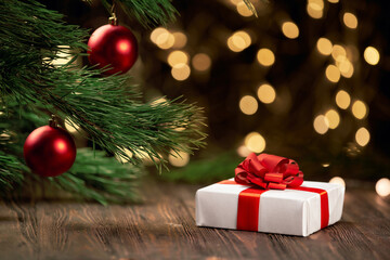 Fototapeta na wymiar box with gifts on a festive Christmas background.