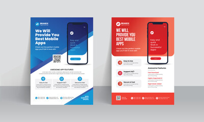 Mobile app promotion flyer brochure cover template with creative layout