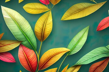 tropical trees and leaves for digital printing wallpaper, custom design wallpaper 3D illustration