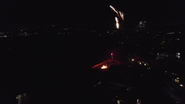 Video of fireworks bonfire night Aerial view footage of a typical November the 5th Bonfire night in the United Kingdom.