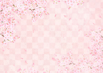 美しい桜ーピンク色ー市松模様ー和紙の壁紙ー豪華絢爛背景素材フレーム