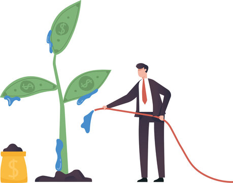 Financial growth or investment Increase profits and increase capital Return on investment..Businessman watering big plants. business abstract gardening concept.