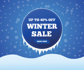 Winter sale banner design with up to 40 percent off with shop now button