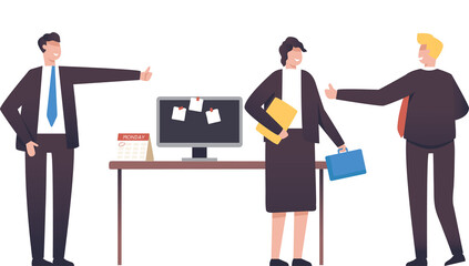 Colleagues thumbs up happy successful business woman. A smiling female employee accepted.