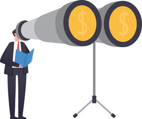 Investment opportunity, Looking for business opportunities or profit from investment. Businessman with big binoculars.