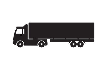 Semi trailer truck icon vector, black on white background