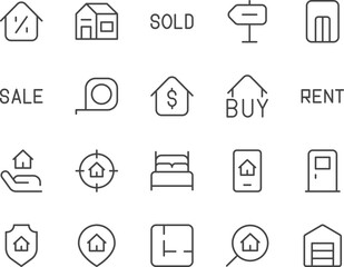 Real Estate line icons set.