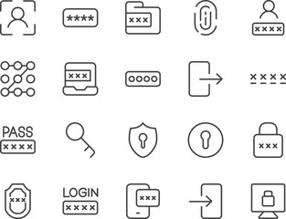 Password line icons set