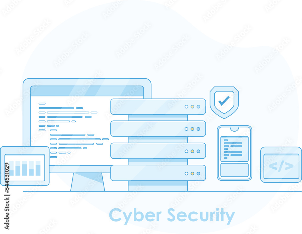 Poster internet cyber security - protection of network, online data information and digital devices with cl