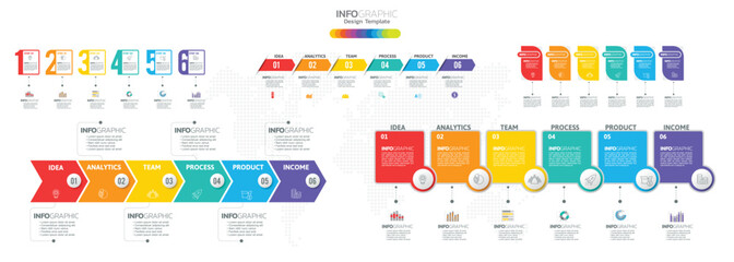 Timeline infographic vector with 6 steps can be used for workflow layout diagram annual report web design.