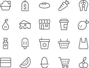 Grocery line icons set.