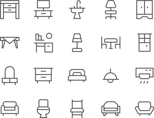 Furniture line icons set.