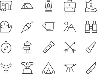 Camping line icons set.